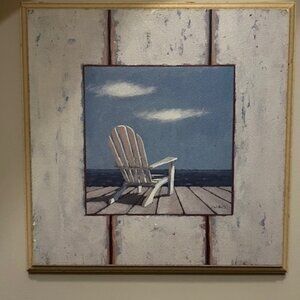 Two J. Wiens Beach Art Wood Plaques: Umbrella and Adirondack Chair